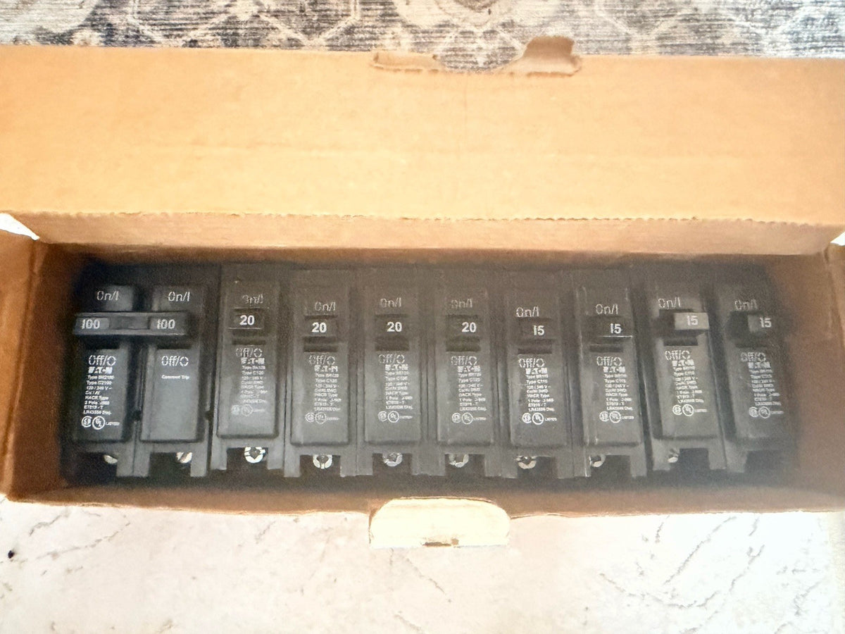 Lot of 9 Eaton Cutler-Hammer Double Pole Circuit Breakers 4x15A 4x20A 1x60A