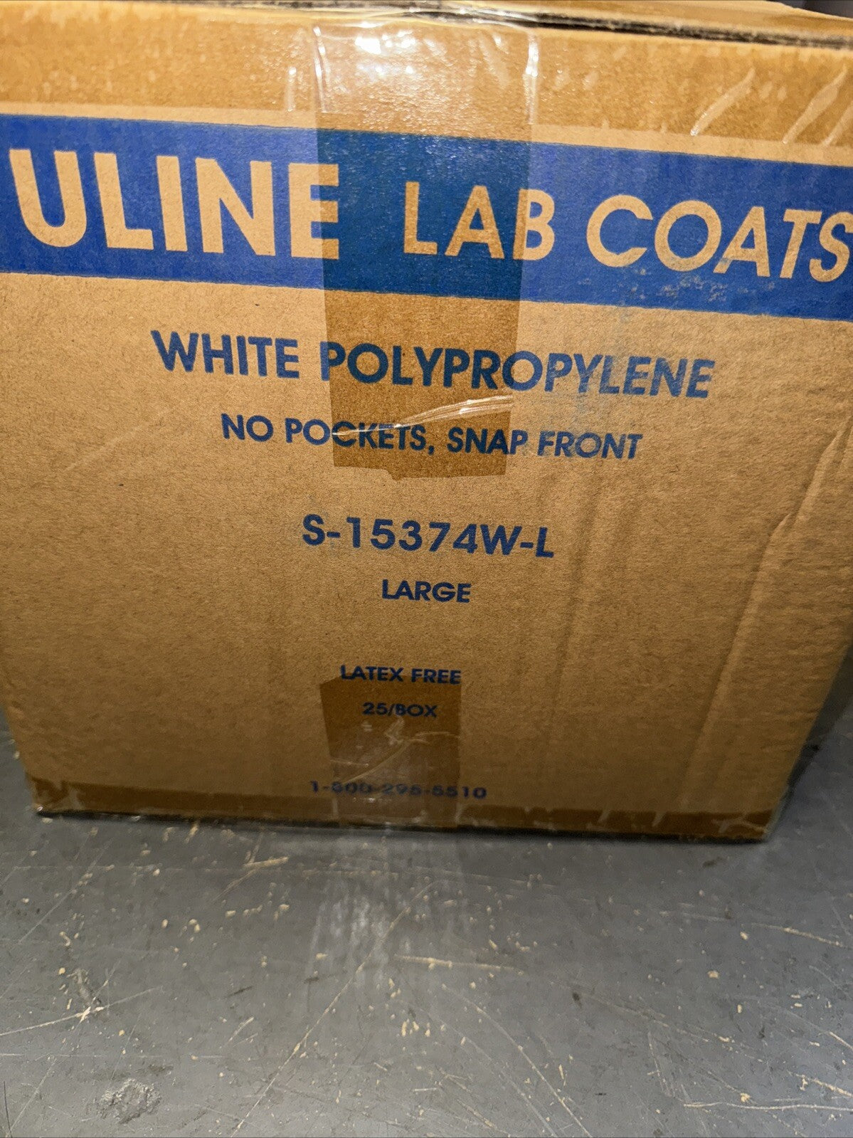 Uline Disposable Polypropylene Lab Coat White Size Large (25-Pack) S-15374W-L