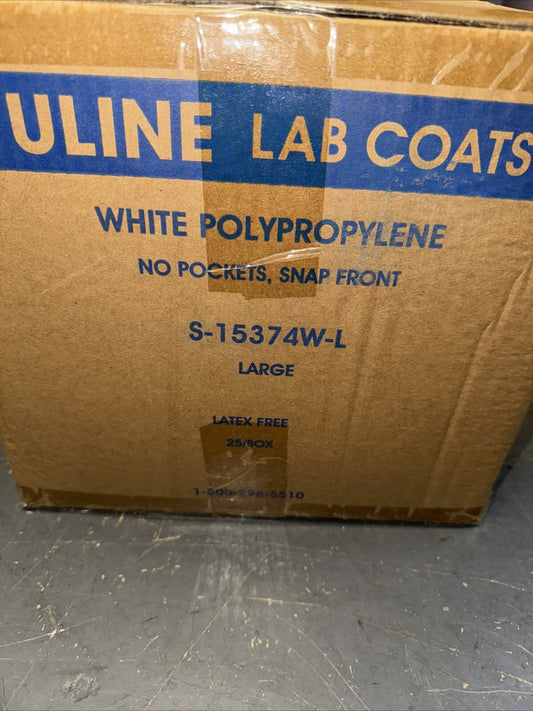 Uline Disposable Polypropylene Lab Coat White Size Large (25-Pack) S-15374W-L