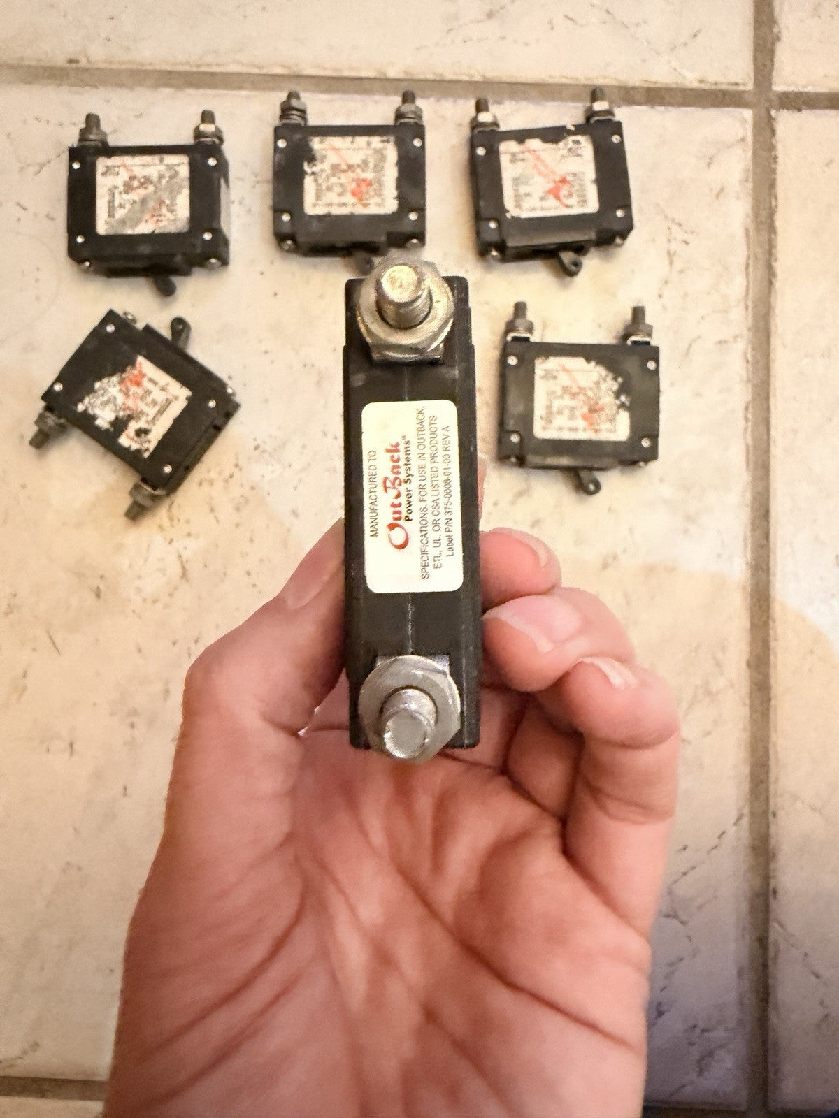 Lot of 6 OutBack Power Panel Mount DC Circuit Breakers Mixed Amperages - Untested