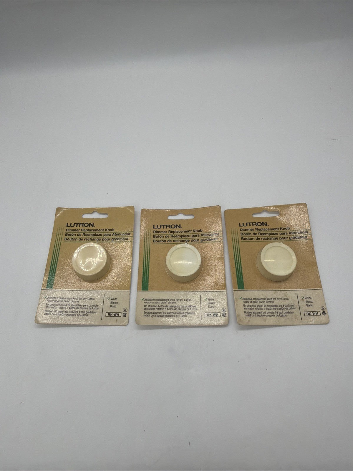 Lot of 3 Lutron RK-WH White Replacement Knobs for Rotary and Push On/Off Dimmers