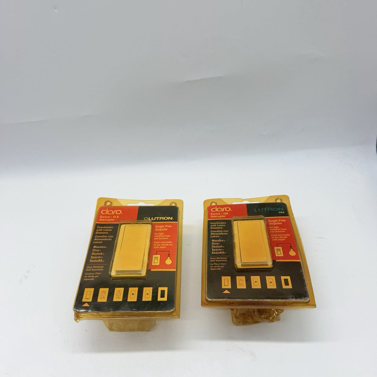 Lot of 2 Lutron Claro CA-1PSH-LA 15A Single Pole Rocker Light Switches Light Almond