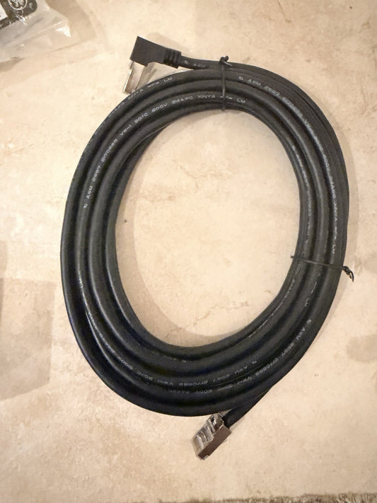 Black RJ45 Cable Right Angle to Straight Metal-Shielded Plugs 24AWG
