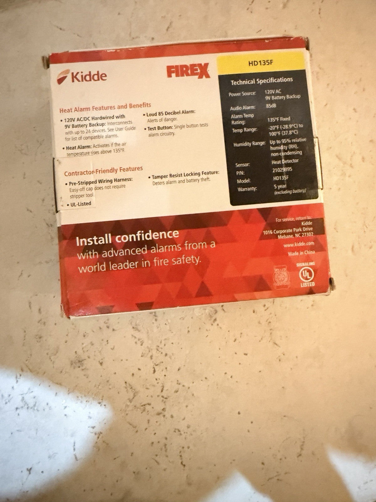 Kidde Firex HD135F Hardwired Heat Alarm 120V with 9V Battery Backup 135°F