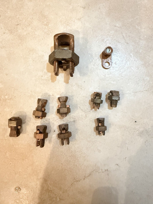 Lot of 9 Copper Split Bolt Wire Connectors and Lug Assorted Sizes