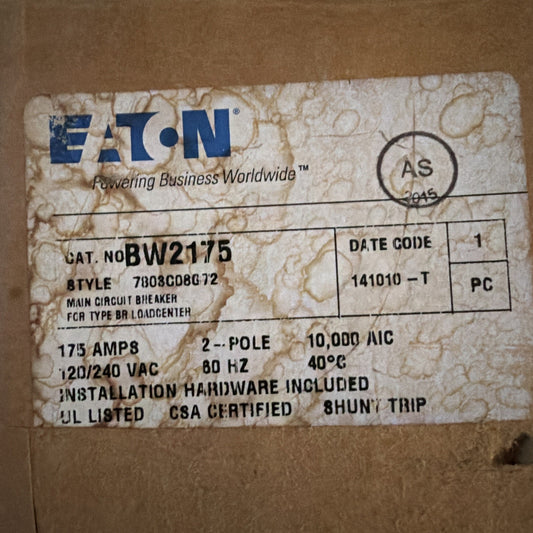 Eaton BW2175 175A 2-Pole 120/240V Main Circuit Breaker for Type BW Loadcenters
