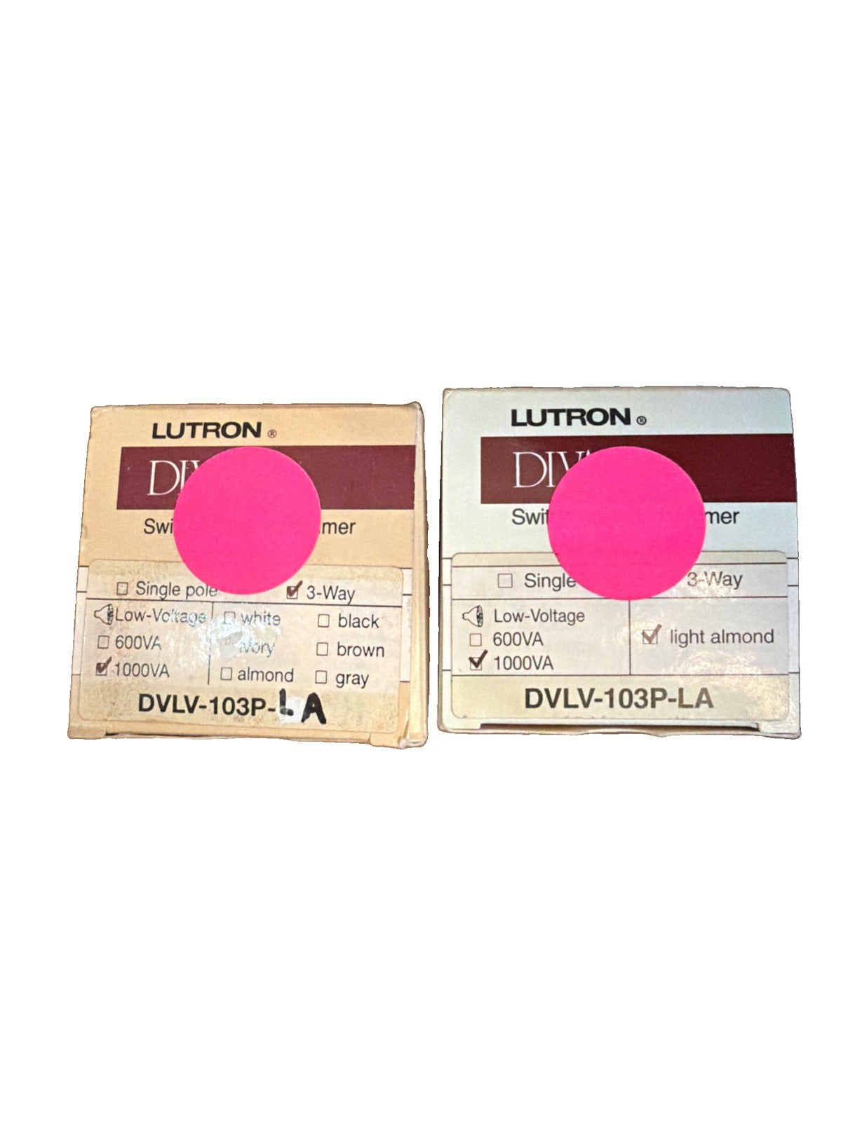 Lot of 2 Lutron Diva DV-103P-LA 3-Way Preset Dimmer with Locator Light Light Almond