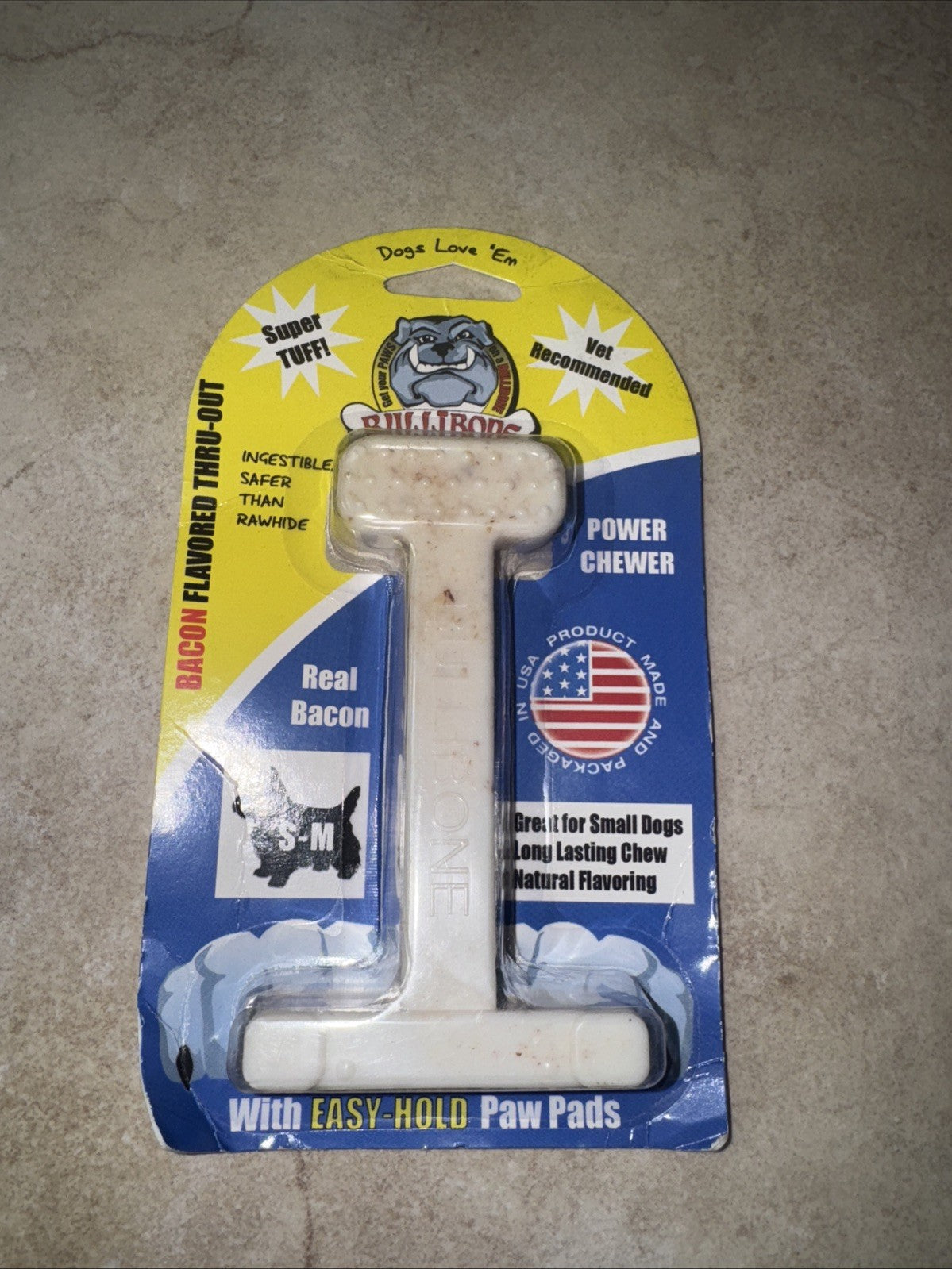 Bullibone Tuff Stuff Super Chew Small Bacon Nylon Dog Bone, USA Made, NEW