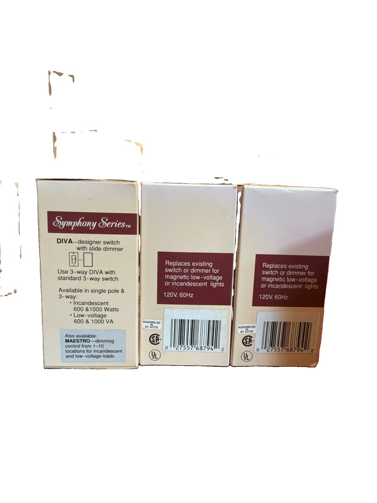 Lot of 3 Lutron Diva DVLV-10P-IV 1000VA Magnetic Low Voltage Single Pole Dimmers Ivory