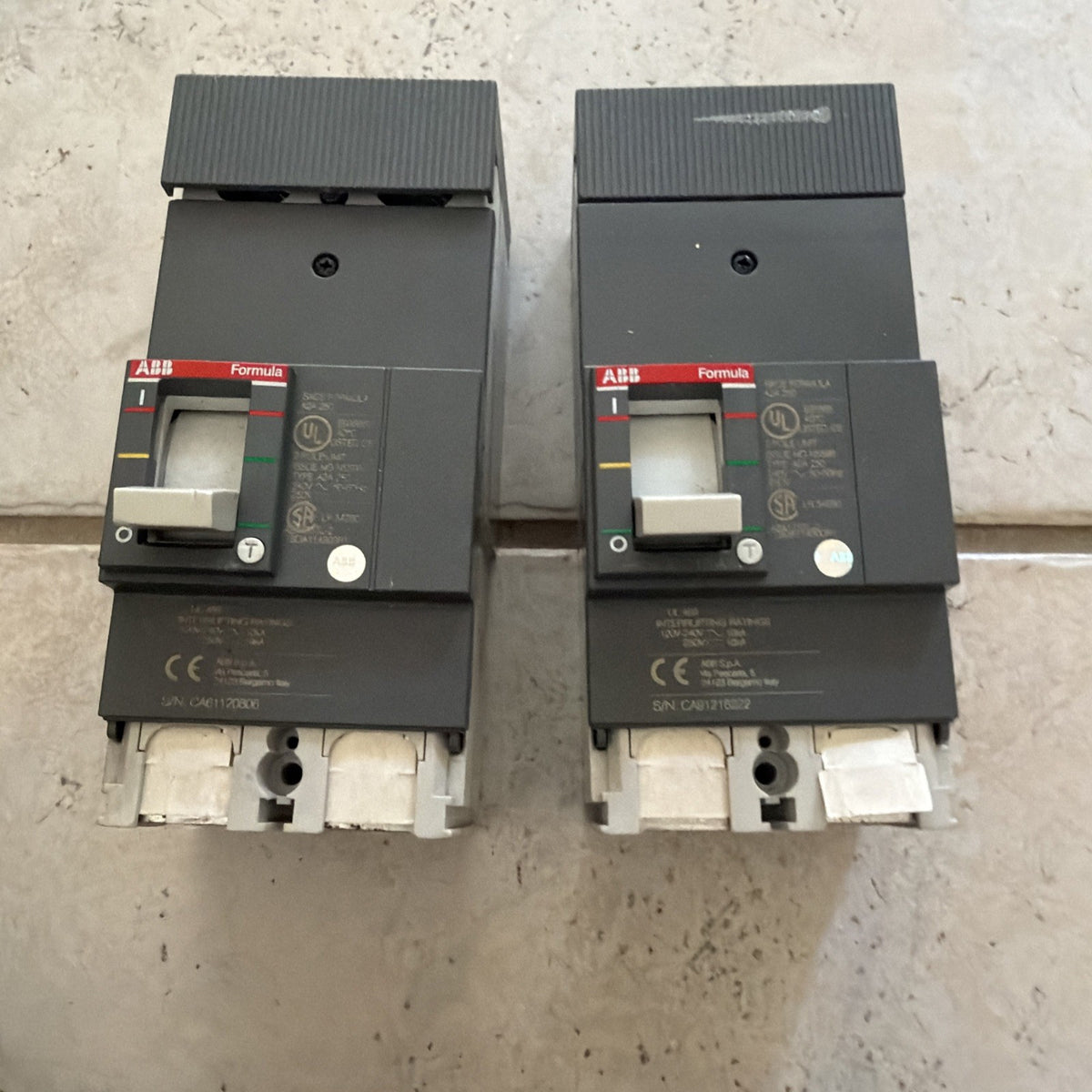 Lot of 2 ABB SACE Formula A1 125A 2-Pole Molded Case Circuit Breakers - New Old Stock