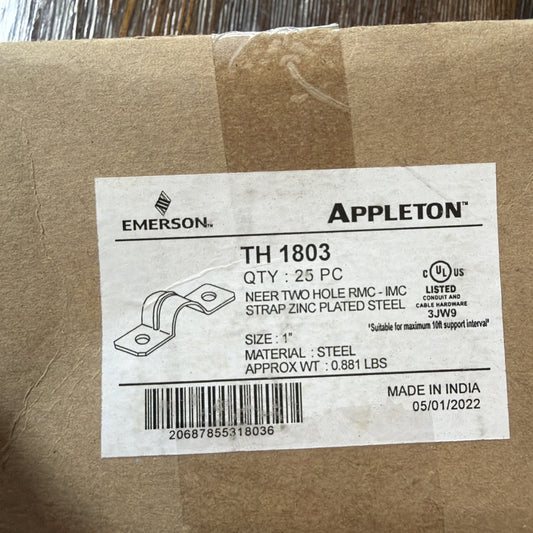 Lot of 25 Appleton TH1803 1" Two Hole RMC IMC Conduit Straps Zinc Plated Steel