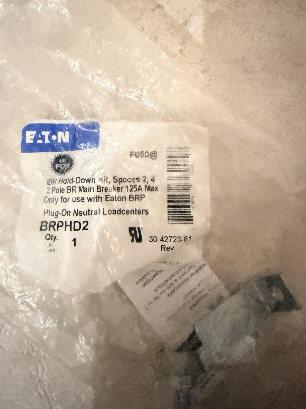 Eaton BRPHD2 BR Main Breaker Hold-Down Kit 2-Pole 125A Max