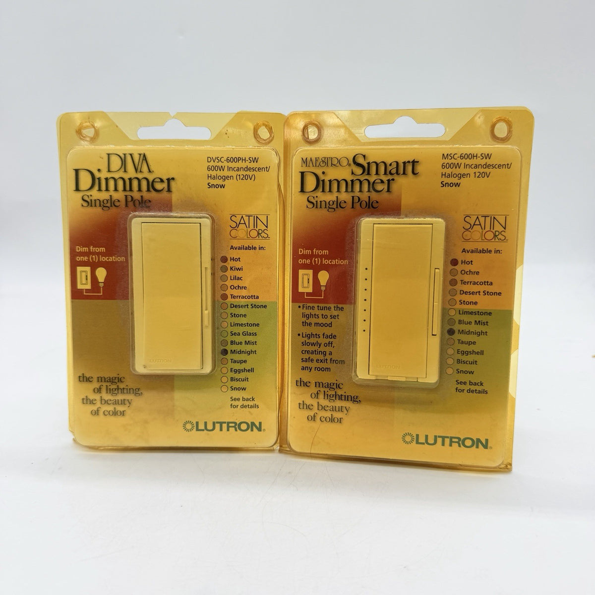 Lot of 2 Lutron Diva DVSC-600PH-SW 600W 3-Way Slide Dimmers Snow White - New Old Stock