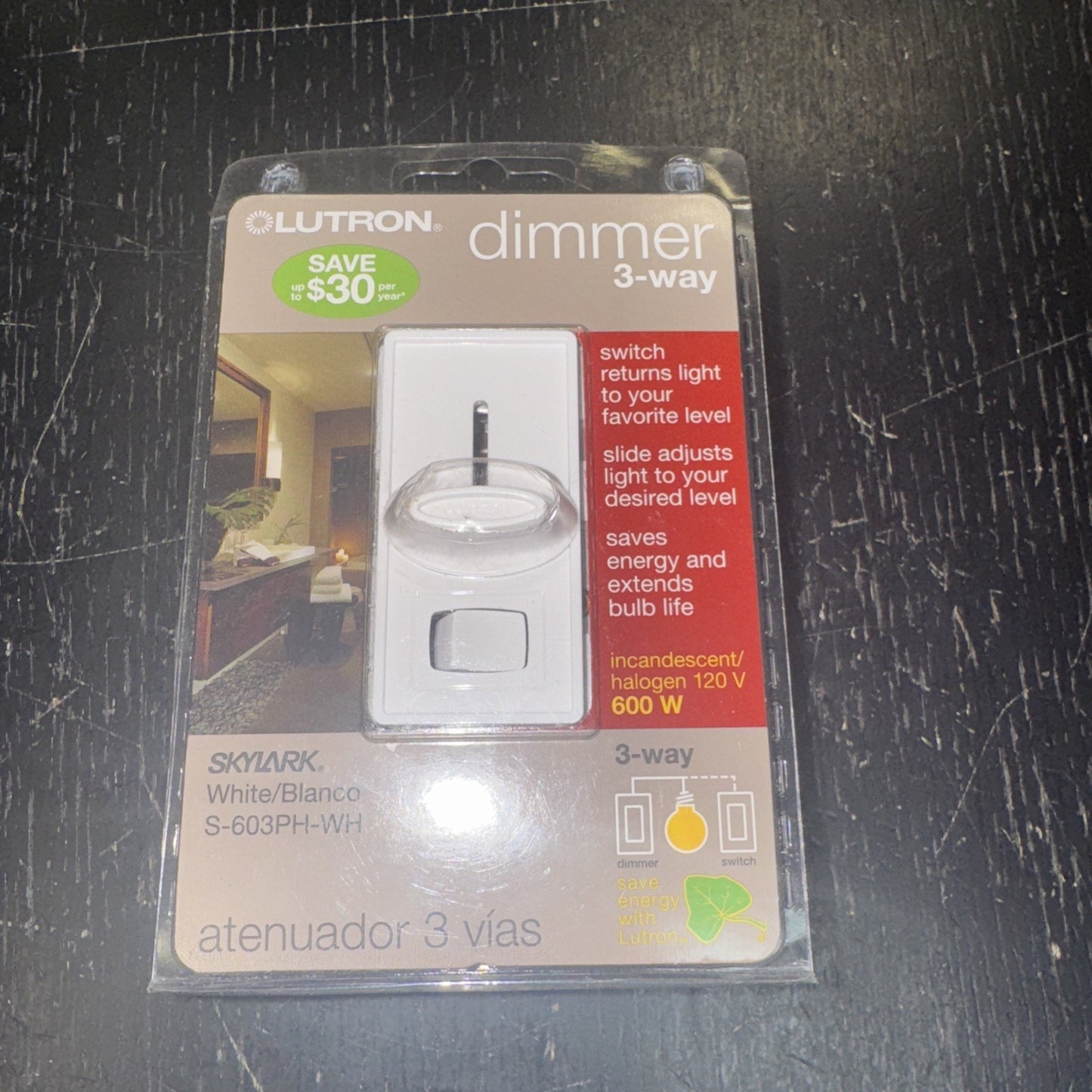 Lutron Skylark S-603PH-WH White 3-Way Incandescent Dimmer Switch NEW in Box