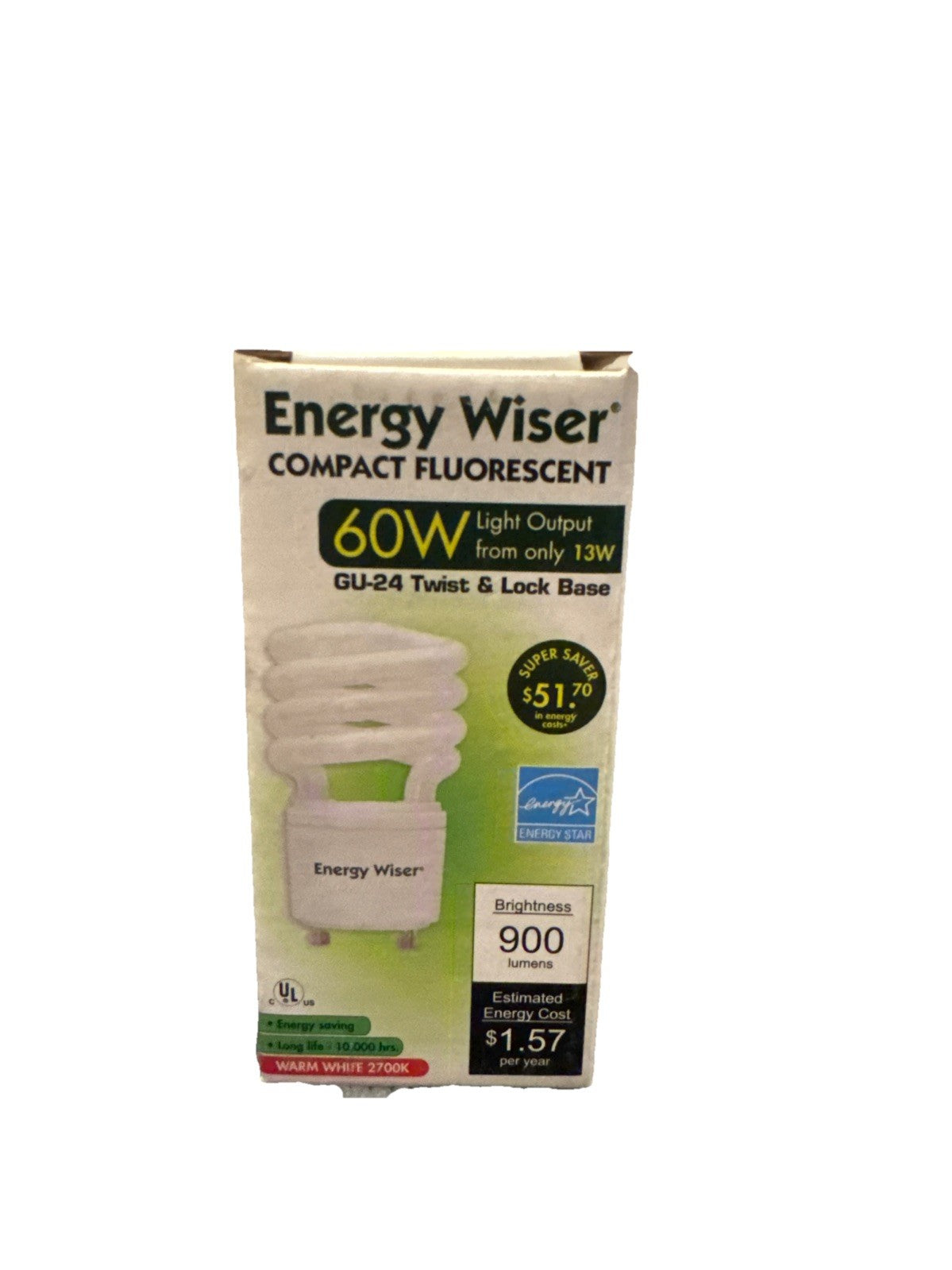 Energy Wiser GU24 CFL Bulb 13W (60W Eq) Warm White 2700K Spiral, Set of 6 NEW