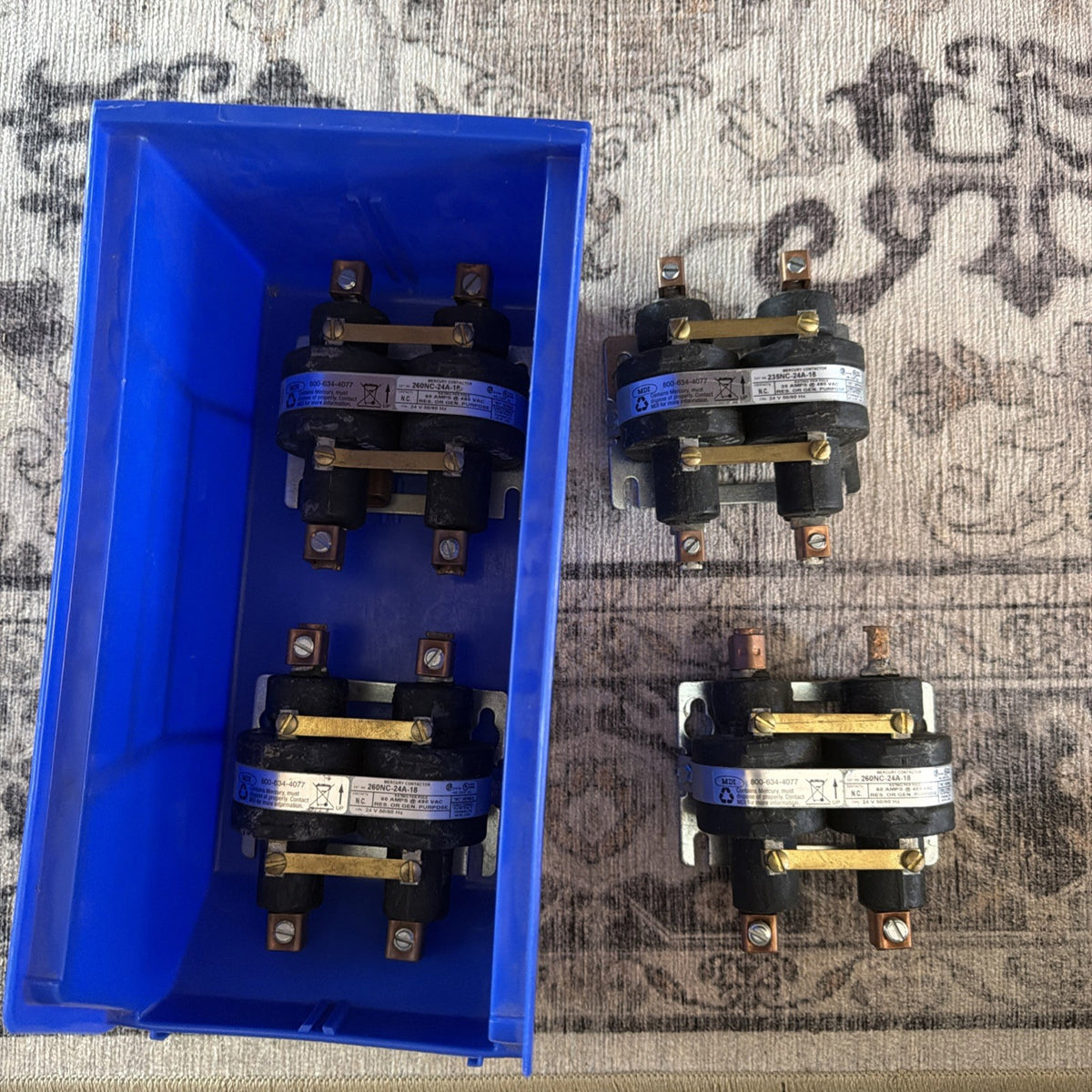Lot of 4 MDI 235NC-24A-18 Mercury Contactor 35A 480VAC 2 Pole 24V Coil Normally Closed - New Old Stock