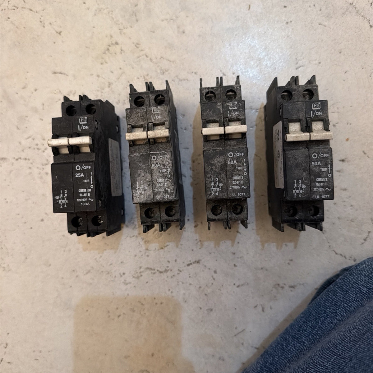 Lot of 4 CBI OutBack Double Pole DIN Rail Circuit Breakers 25A 50A 60A - Untested