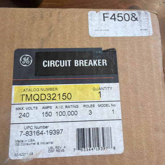 GE TMQD32150 150A 3-Pole 240V 100kAIC Molded Case Circuit Breaker Q-Frame
