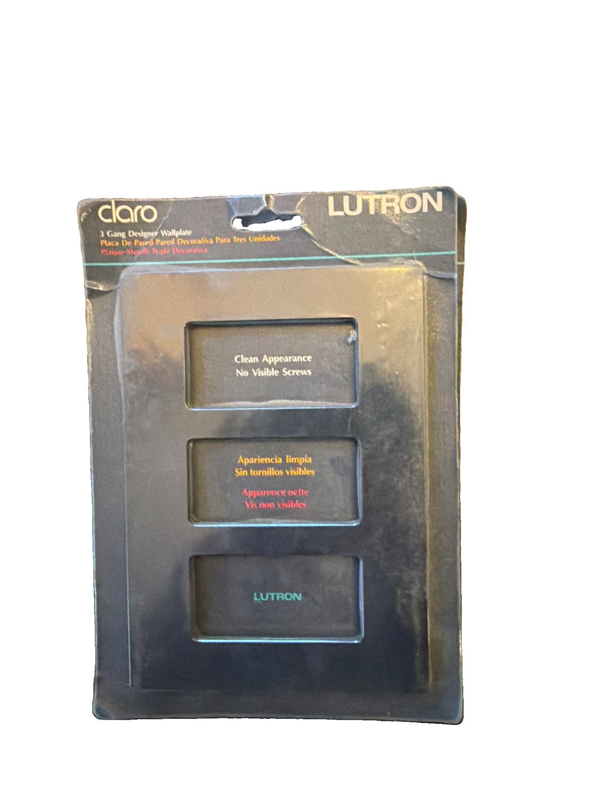 Lutron Claro CW-3-BL 3-Gang Screwless Decorator Wallplate Black Gloss - New Old Stock