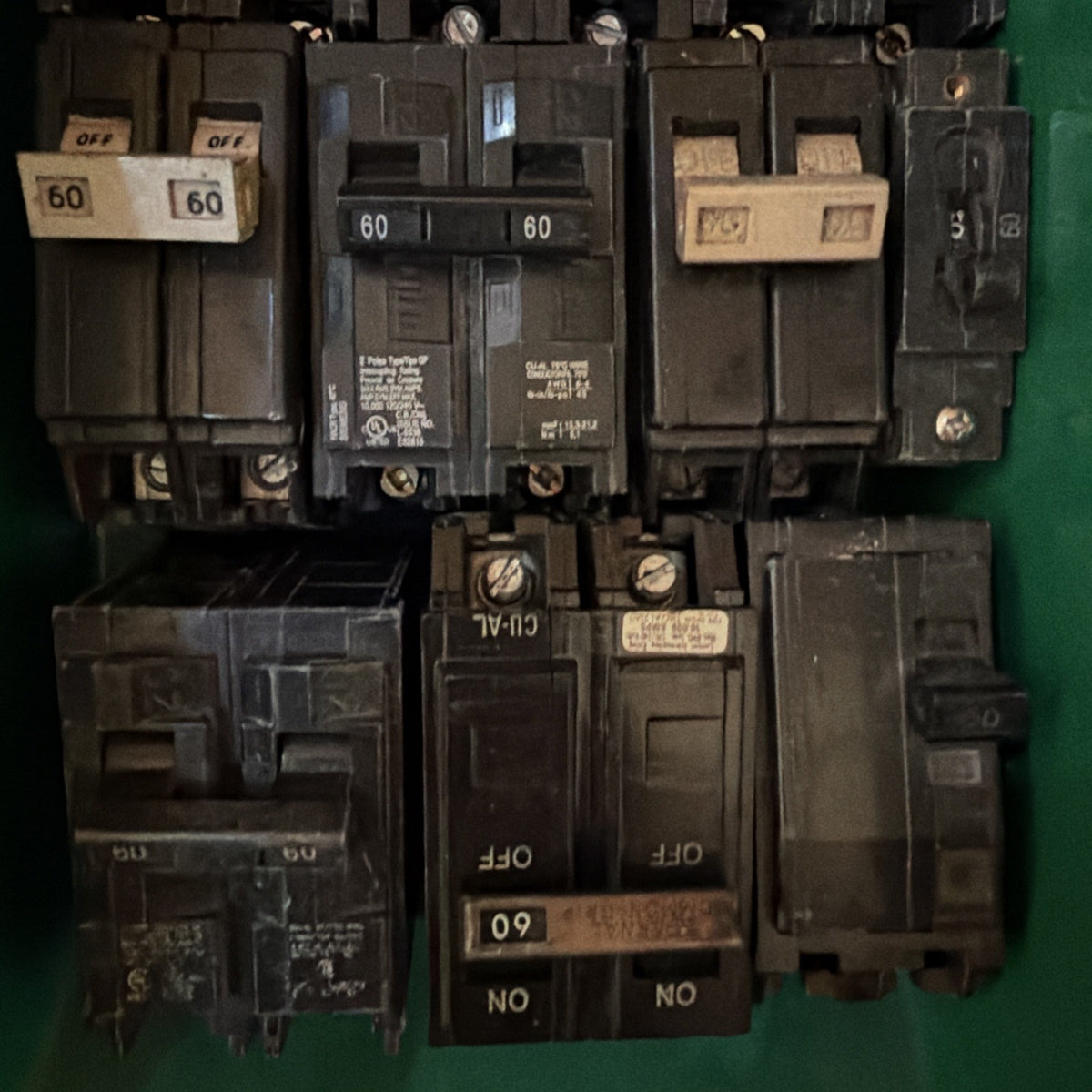 Lot of 13 Assorted 60 Amp 2-Pole Circuit Breakers Eaton BR Square D Homeline