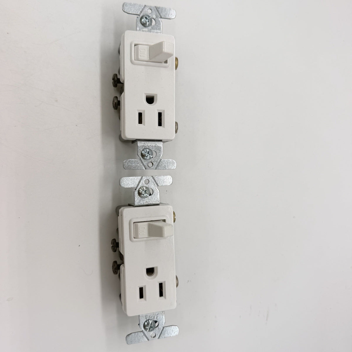 Lot of 2 Combination Toggle Switch and Duplex Outlet Receptacles with Pilot Light 15A White