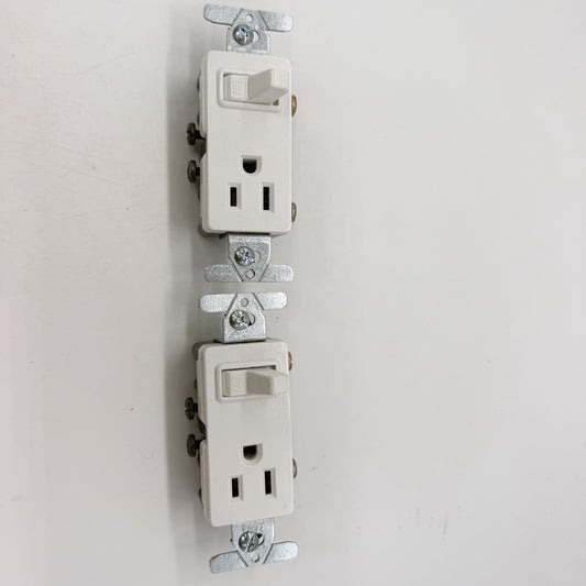 Lot of 2 Combination Toggle Switch and Duplex Outlet Receptacles with Pilot Light 15A White