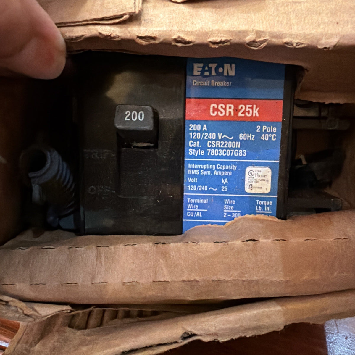 Eaton CSR2200N 200 Amp 2-Pole Type CSR Main Circuit Breaker Black