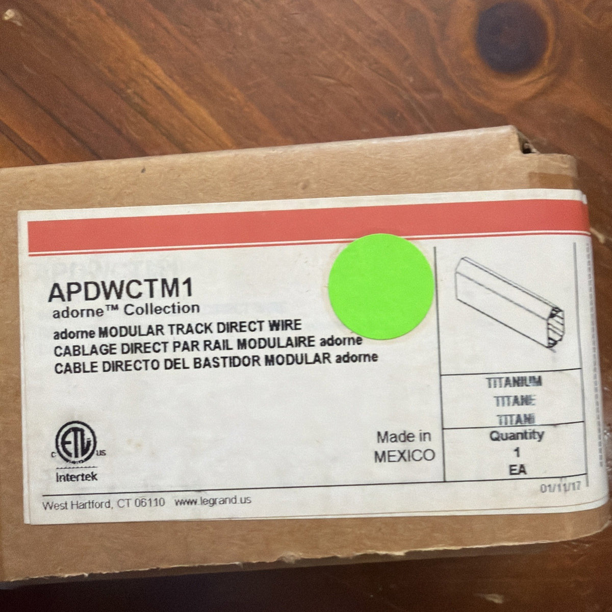 Legrand Adorne APDWCTM1 Under-Cabinet Modular Track Direct Wire Titanium