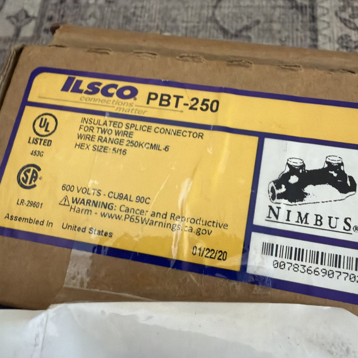Lot of 2 Ilsco Nimbus PBT-250 Insulated In-Line Splice Connectors 250 kcmil-6 AWG