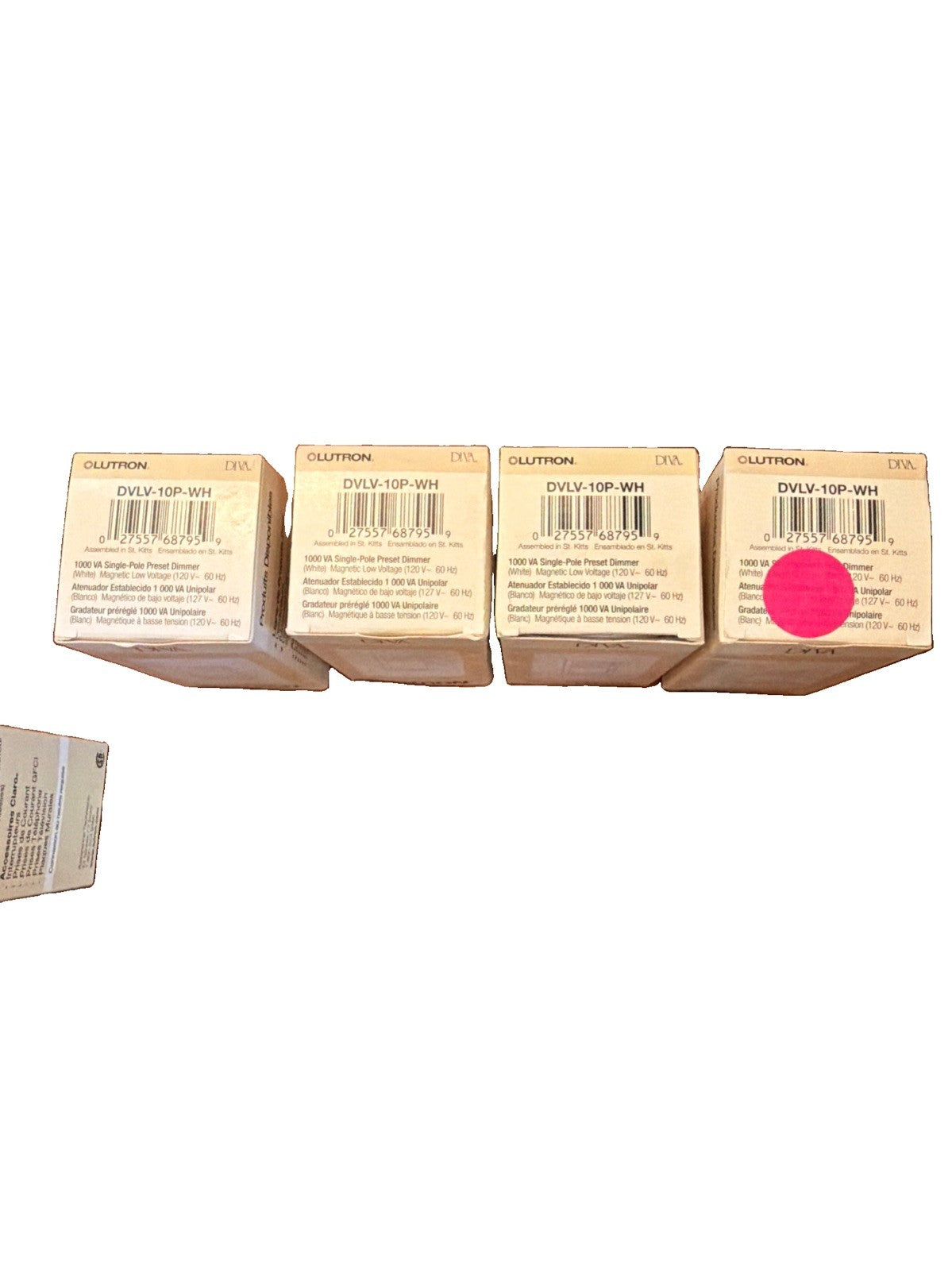 Lot of 4 Lutron Diva DVLV-10P-WH 1000VA 800W Magnetic Low Voltage Single Pole Dimmer White