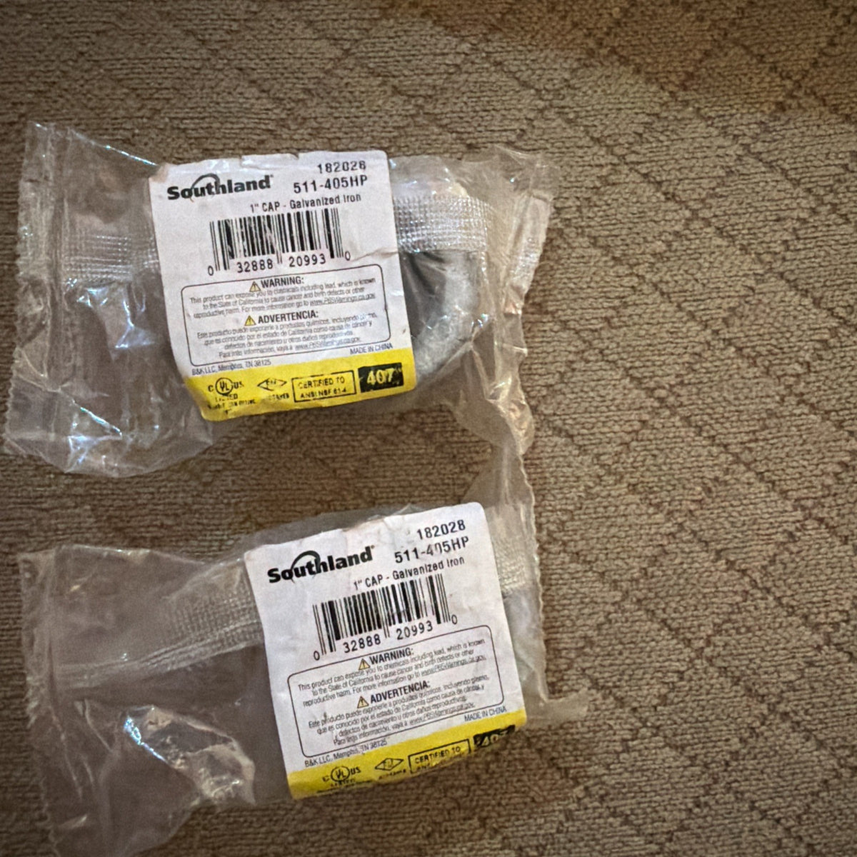 Southland 511-405HP 1 in. Malleable Iron Galvanized Cap (Lot of 2)