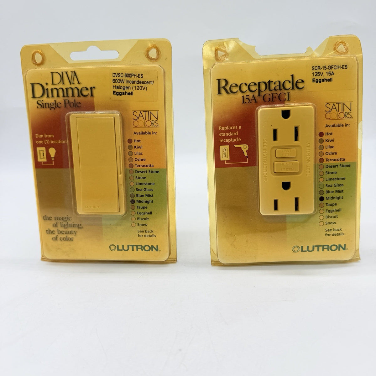 Lot of 2 Lutron Diva DVSC-600PH-ES 600W Single Pole Slide Dimmers Eggshell - New Old Stock