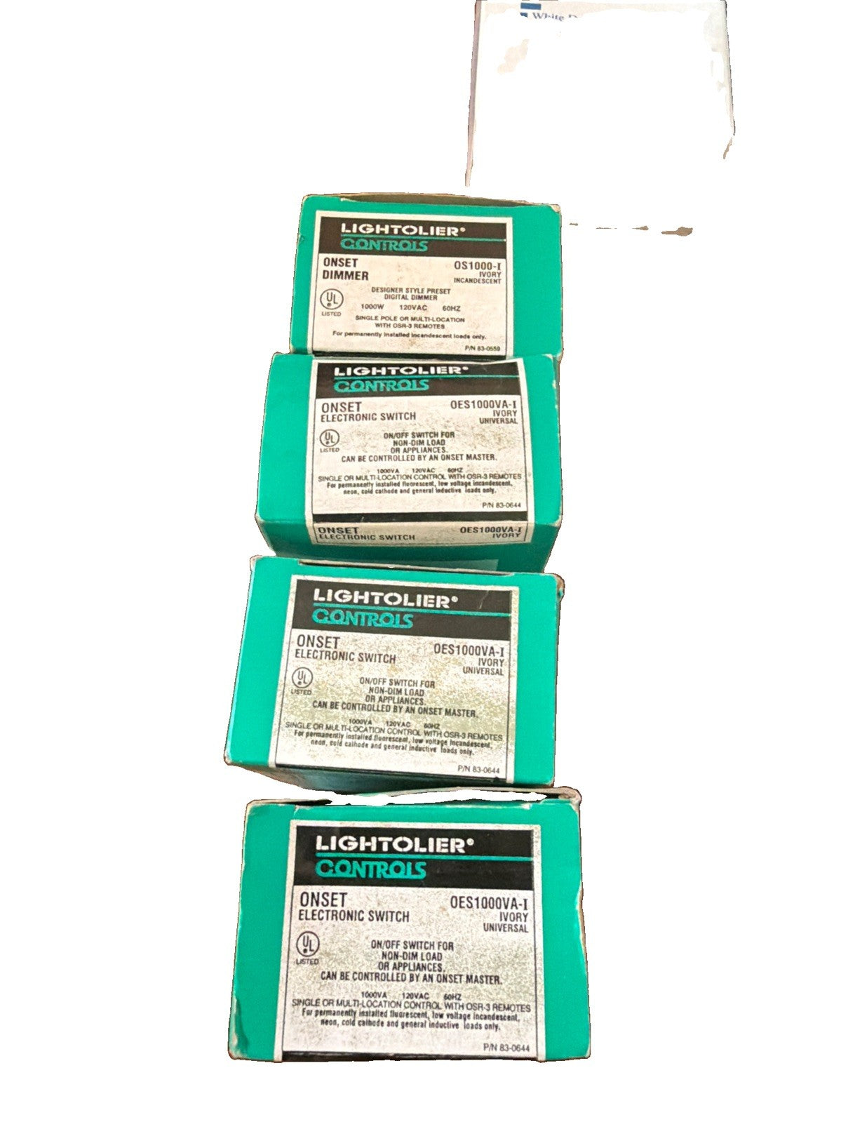 Lot of 4 Lightolier Onset OES1000VA-I Electronic Switch 1000VA Ivory - New Old Stock