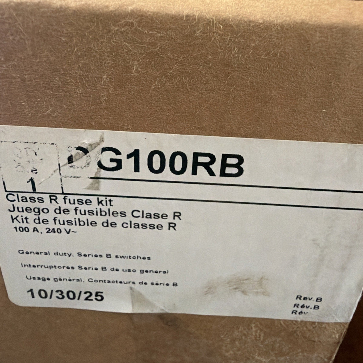 Eaton Cutler-Hammer DG100RB Class R Fuse Kit 100A 240V Series B Safety Switch - New Old Stock