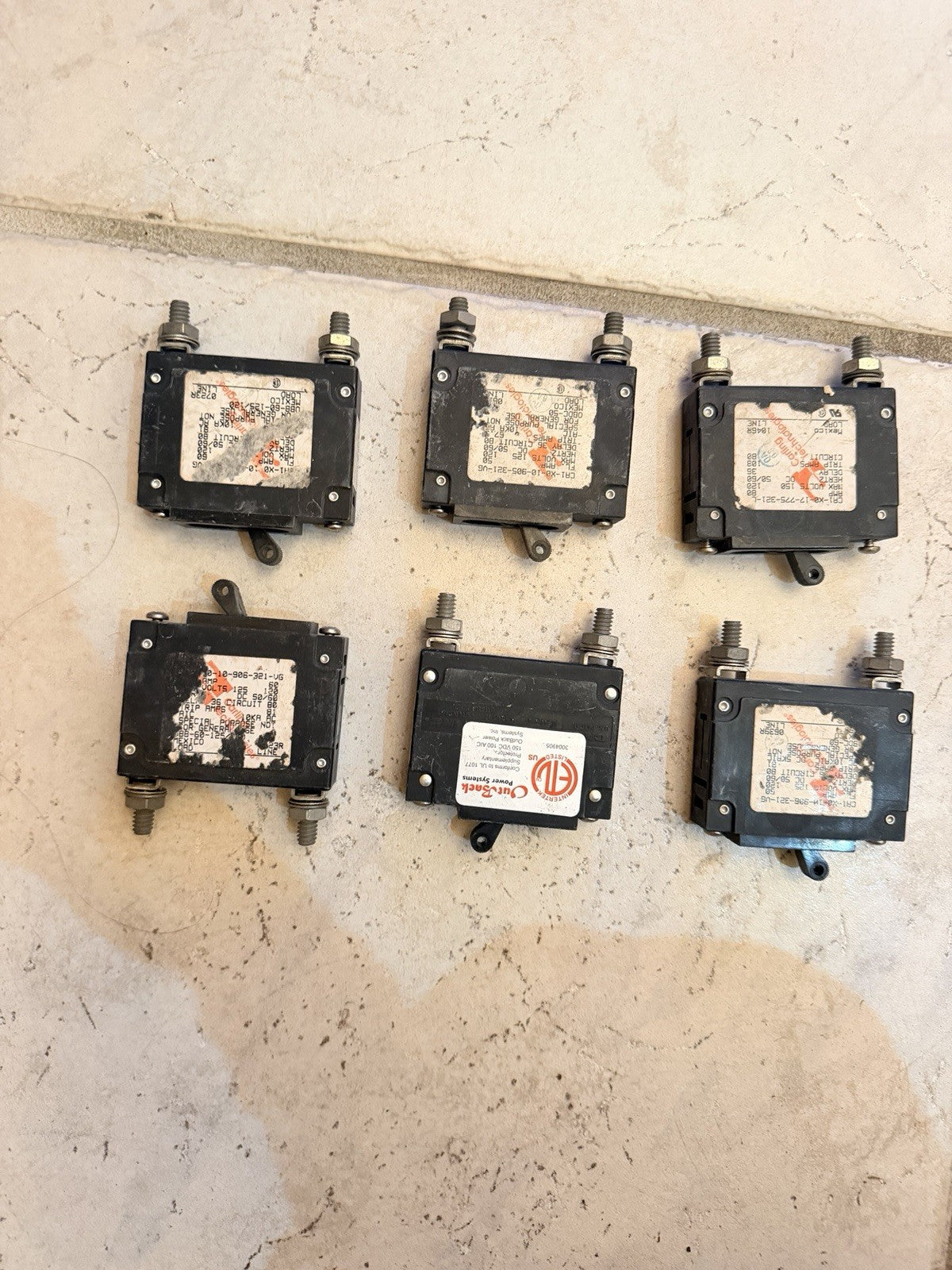 Lot of 6 OutBack Power Panel Mount DC Circuit Breakers Mixed Amperages - Untested