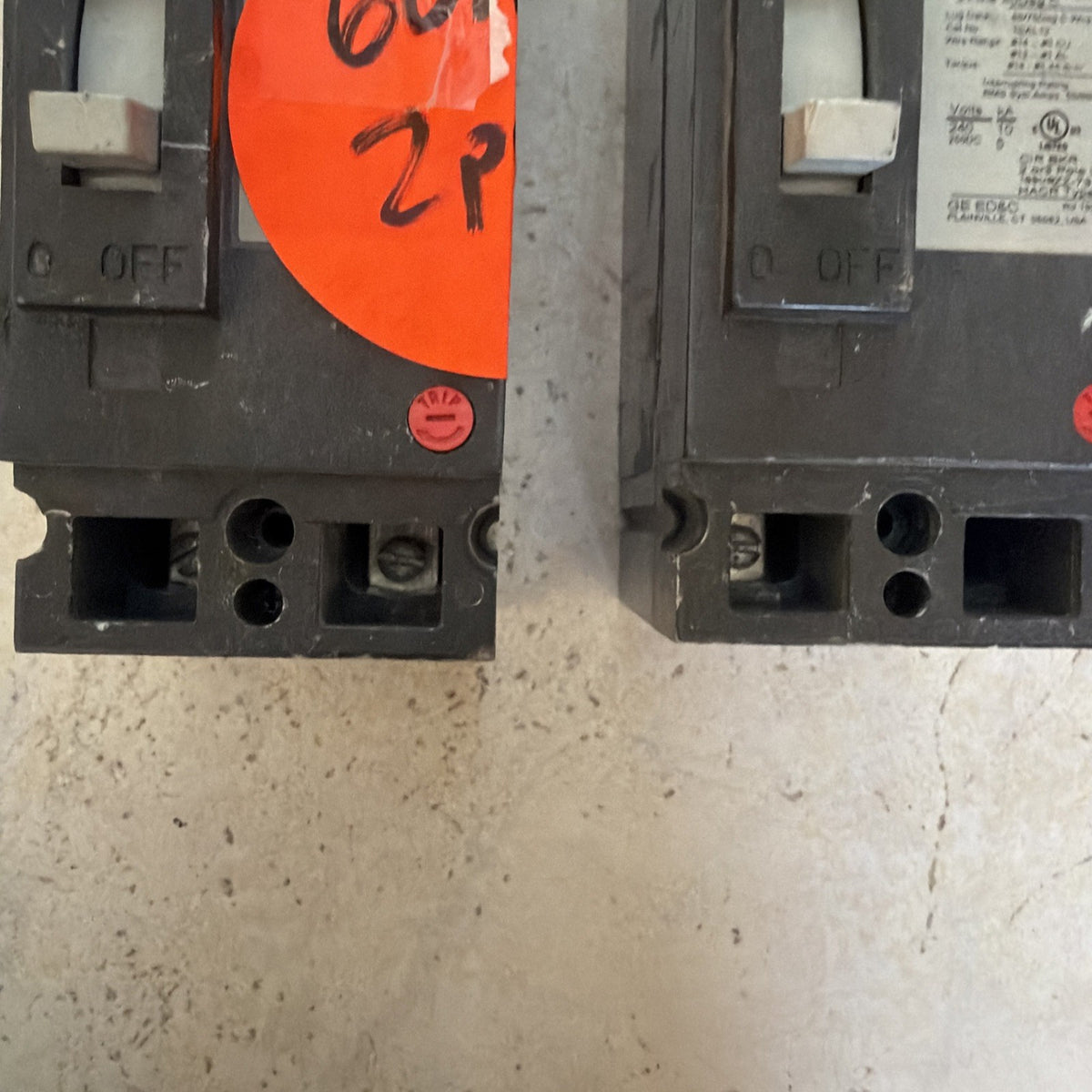 Lot of 2 GE TEB122050 TEB122060 50A 60A 2-Pole Industrial Circuit Breakers - New Old Stock