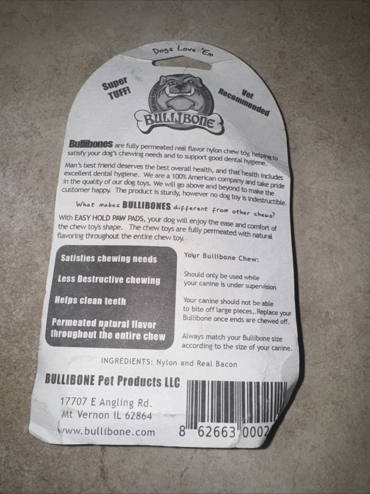 Bullibone Tuff Stuff Super Chew Small Bacon Nylon Dog Bone, USA Made, NEW - photo 2