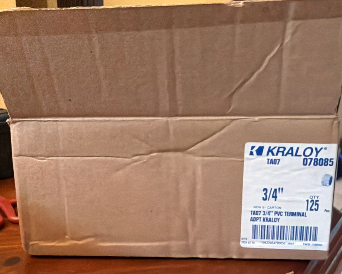 Box of 109 Kraloy TA07 3/4 Inch PVC Terminal Adapters Gray 078085