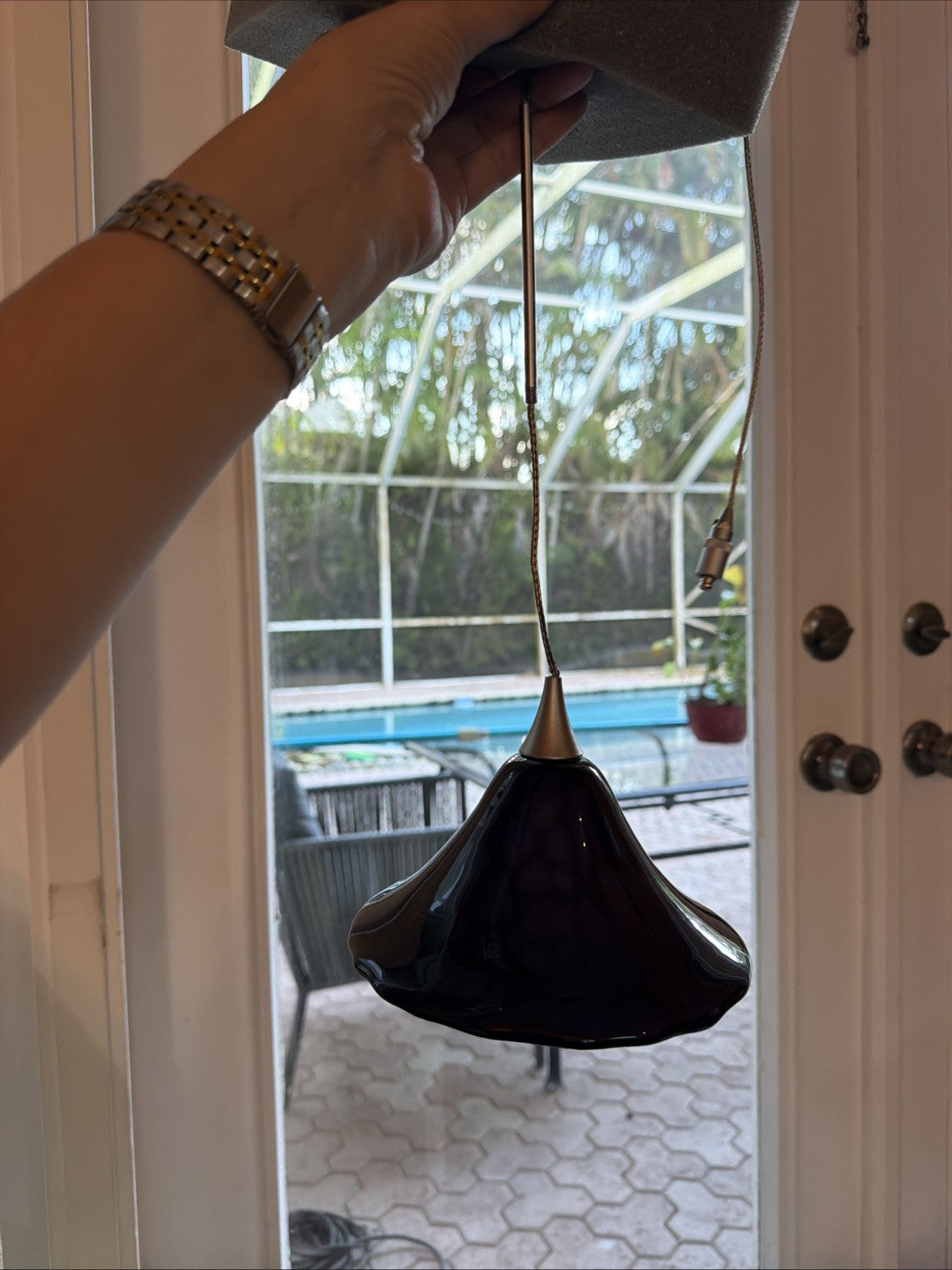 Bruck Lighting Amethyst Handblown Glass Cone Pendant Light