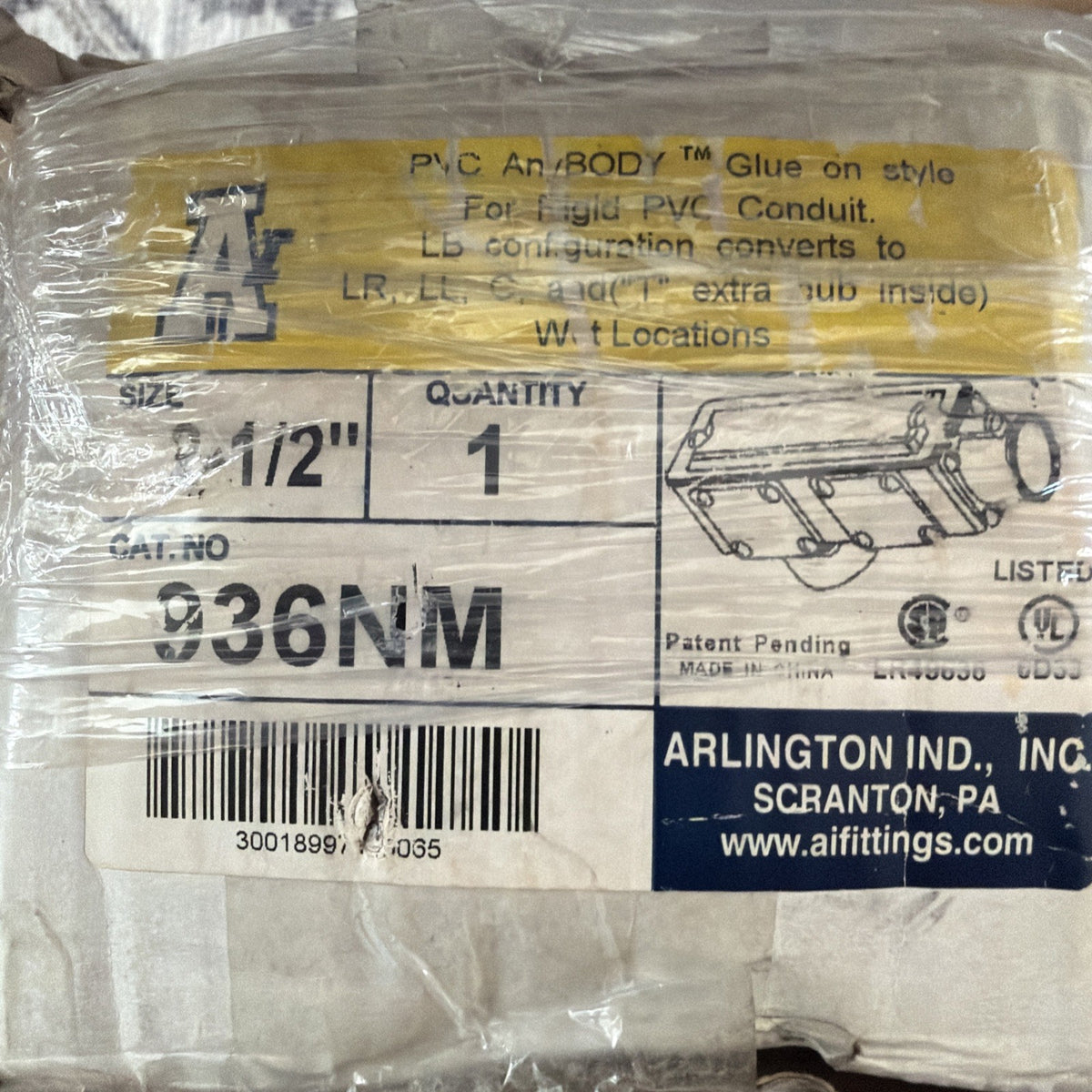 Arlington 936NM 2-1/2" AnyBODY Non-Metallic Conduit Body 5-in-1 Universal