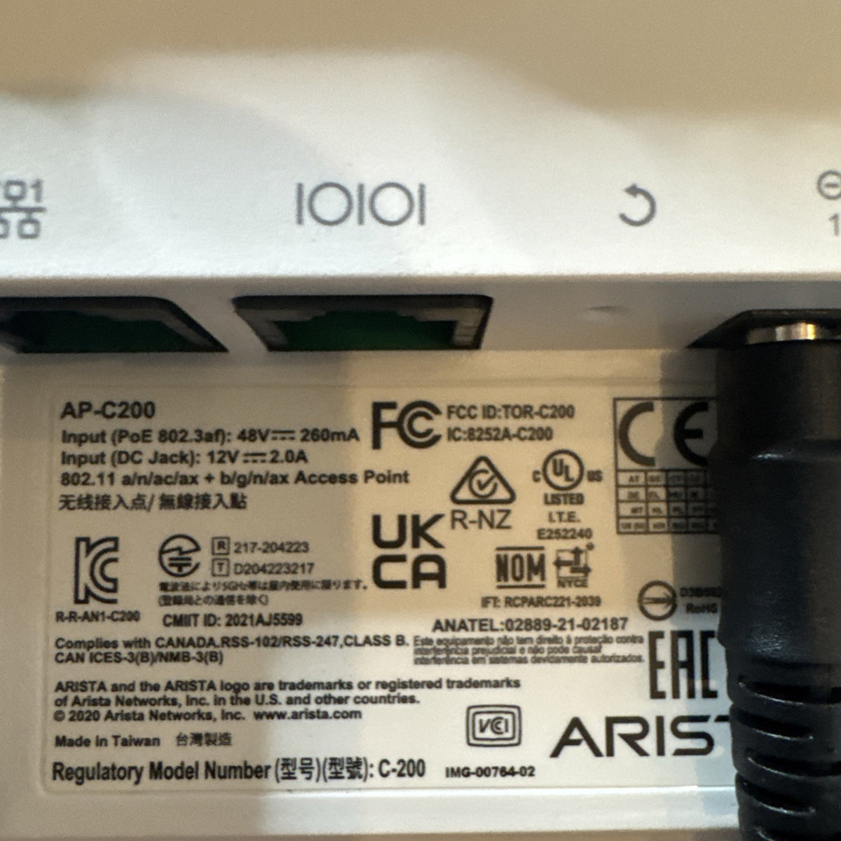Arista AP-C200 Dual-Band Wireless Access Point 802.11ac / ax PoE 802.3af