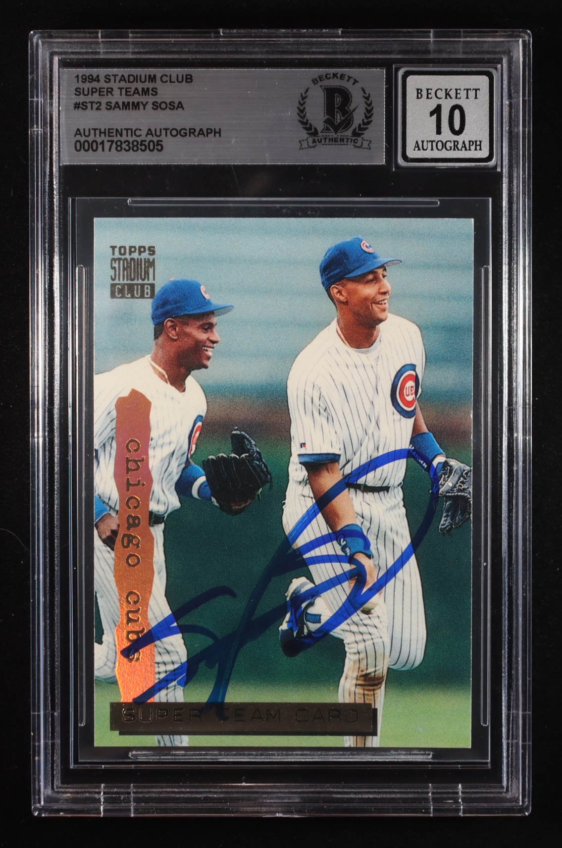 Sammy Sosa 1994 ST2 Autographed Stadium Club Card BGS 10 (view 2)