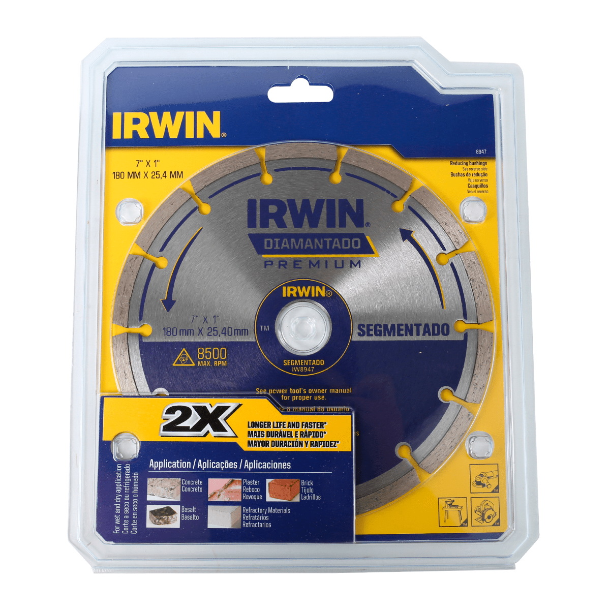 IRWIN 7 inch diamond segmented saw blade, 180mm x 25.4mm, 5-pack